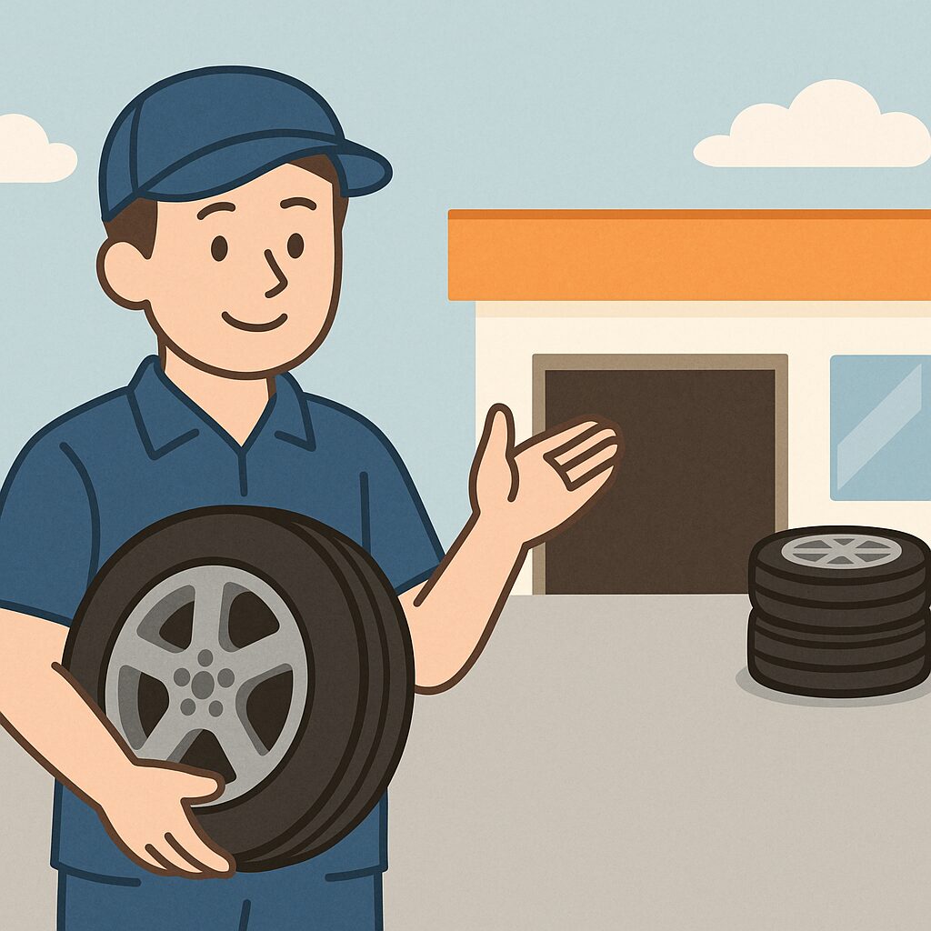 ショップでのタイヤ回収イメージイラスト